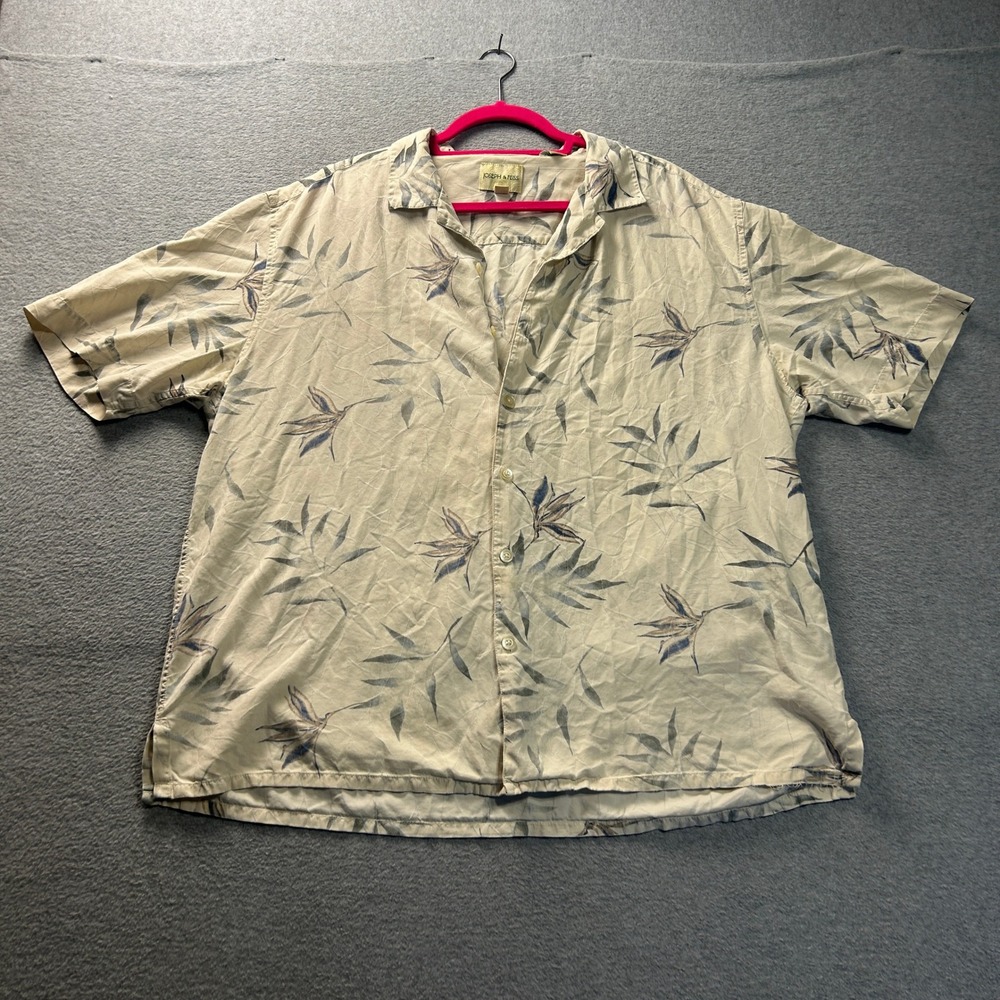 Joseph & Feiss Hawaiian Camp Shirt Mens XL Beige Bamboo Tropical Silk‎ Button Up